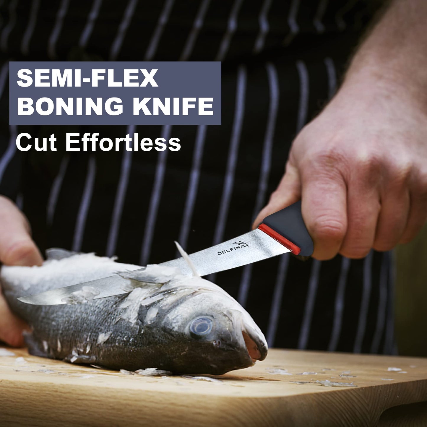 DELFINA Professional 2 Piece BBQ & Butcher Knife Set, Japanese Style Premium Stainless Steel Chef Knife Set W/SoftGrip Handle, Multi-Purpose Slicing & Boning Knife Set for Kitchen Home Restaurant