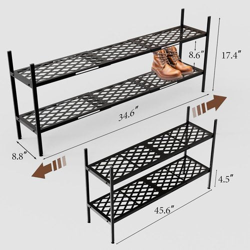 Expandable Shoe Rack by [Brand Name] - 2-Tier Metal Shoe Shelf Organizer for Closet & Entryway | Black