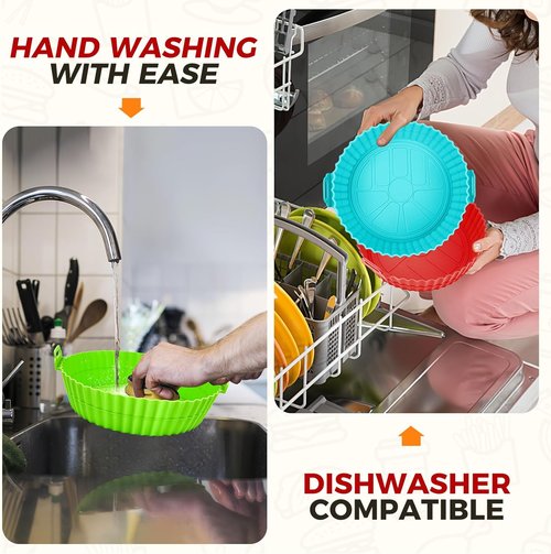 Buauty 3-Pack Air Fryer Silicone Liners - Reusable Food-Grade 8-Inch Baking Accessories