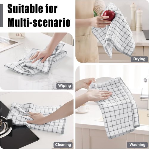 Homaxy Premium Kitchen Towels - Super Absorbent 6-Pack Grey Dish Towels (16”x28”) with Hanging Loop