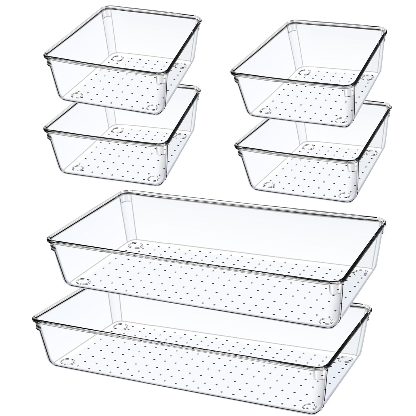 6 PCS Large Size Clear Plastic Drawer Organizer Tray, 12'' Acrylic Vanity Bathroom Drawer Organizers Trays, Desk Drawer Organizer Bins for Cosmetic, Makeup, Kitchen, Office Drawer Divider Organization