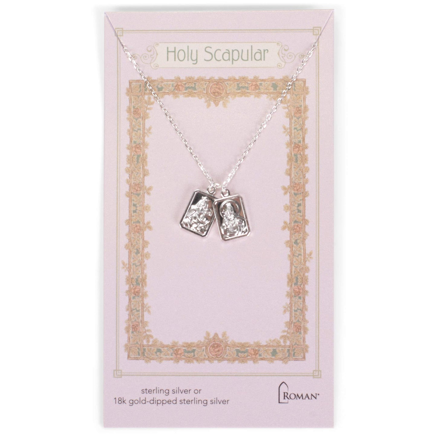 Roman Double Holy Scapular Sterling Silver Necklace 18 Inches Long