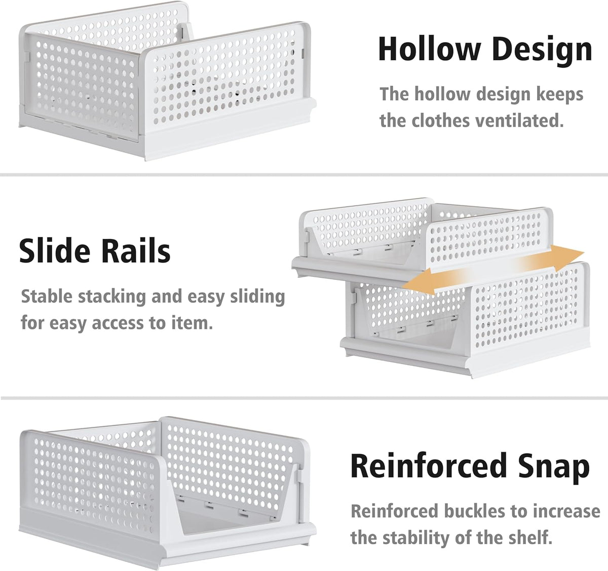 Proarea Stackable Storage Bins - 5 Pack Foldable Closet Organizers for Clothes | White Plastic Baskets