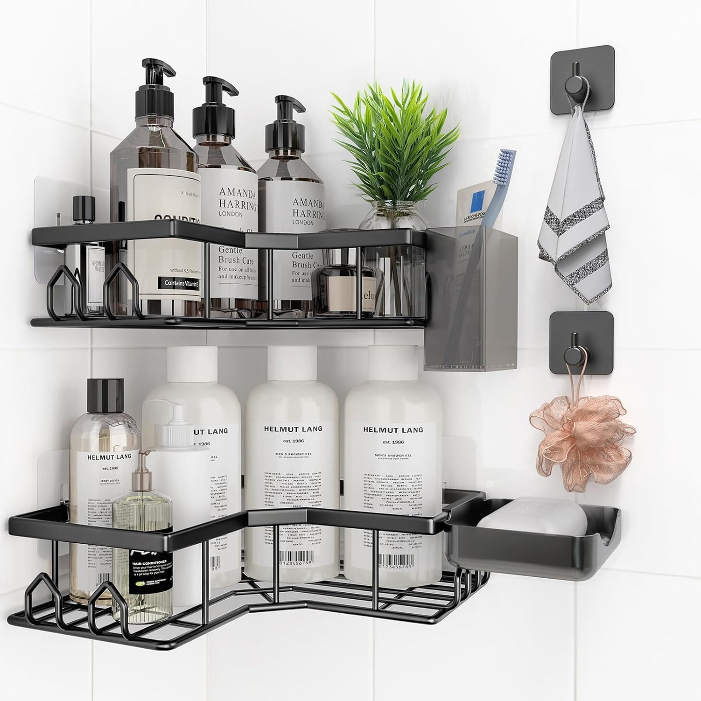 Skiennix Adhesive Shower Caddy - 6 Pack Rustproof Stainless Steel Corner Bath Organizer | No Drilling, Large Capacity