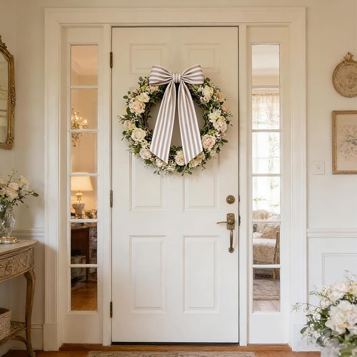 AZYM Wreath Sash Set - Elegant Ribbon Accessories for Indoor/Outdoor Decor | White & Beige