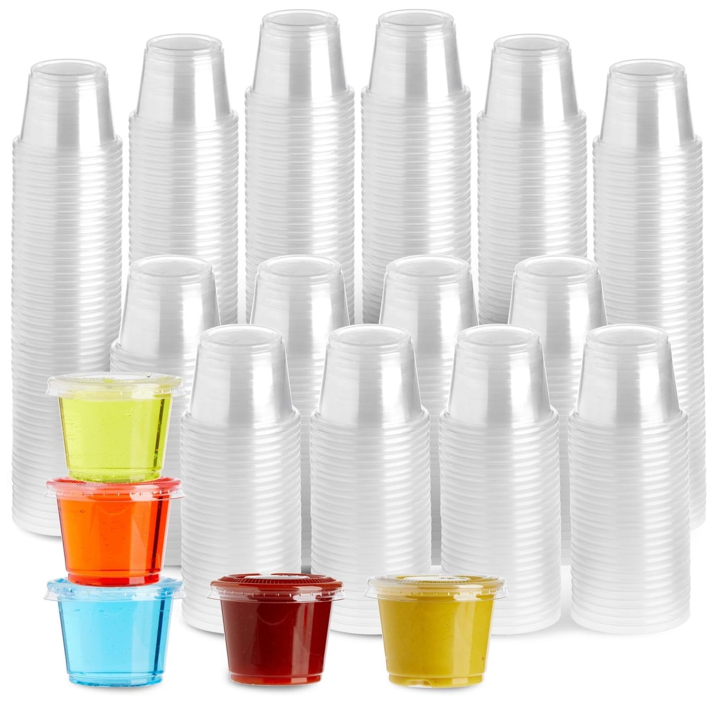 Juvale Disposable Cups with Lids - 1 oz Plastic, Clear, 500 Pack - Condiment Cups & Sauce Containers & Sample Containers