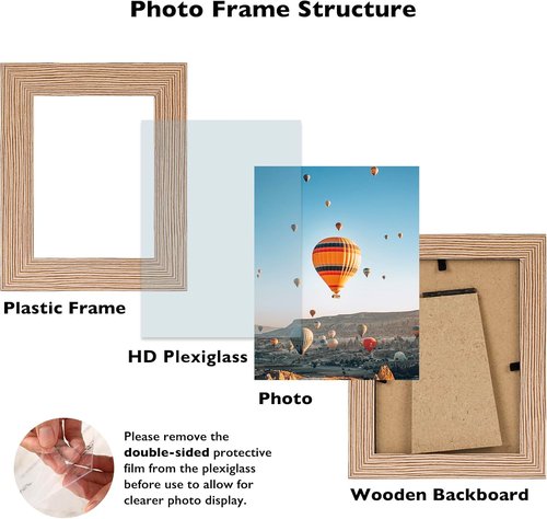 JCJMY 3x4 Picture Frame - Black Tabletop & Wall Display | Shatter-Resistant Plexiglass, Rustic Brown