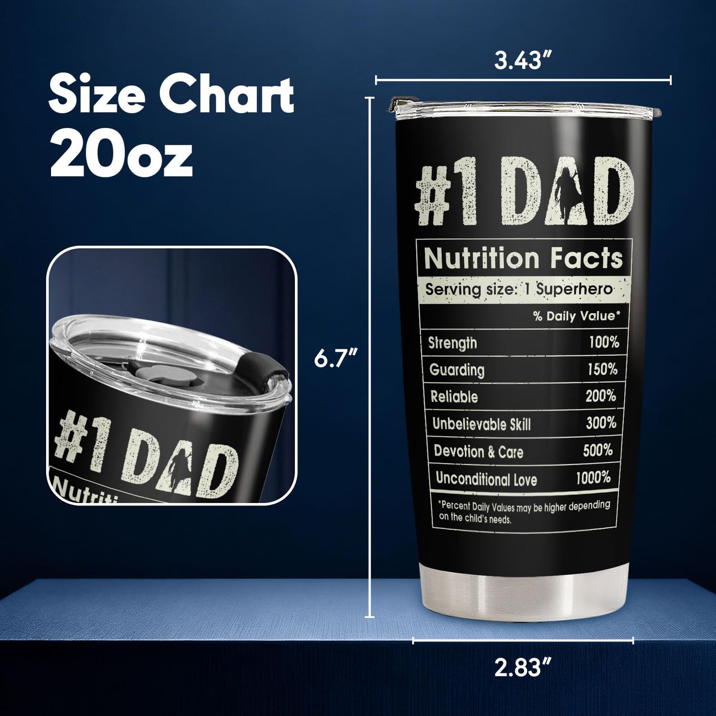 34HD Fathers Day Gift for Dad Tumbler 20oz, Funny Space Dadalorian Coffee Mug, Nutrition Facts Travel Cup for Father Husband Papa, Birthday Gifts from Daughter Son