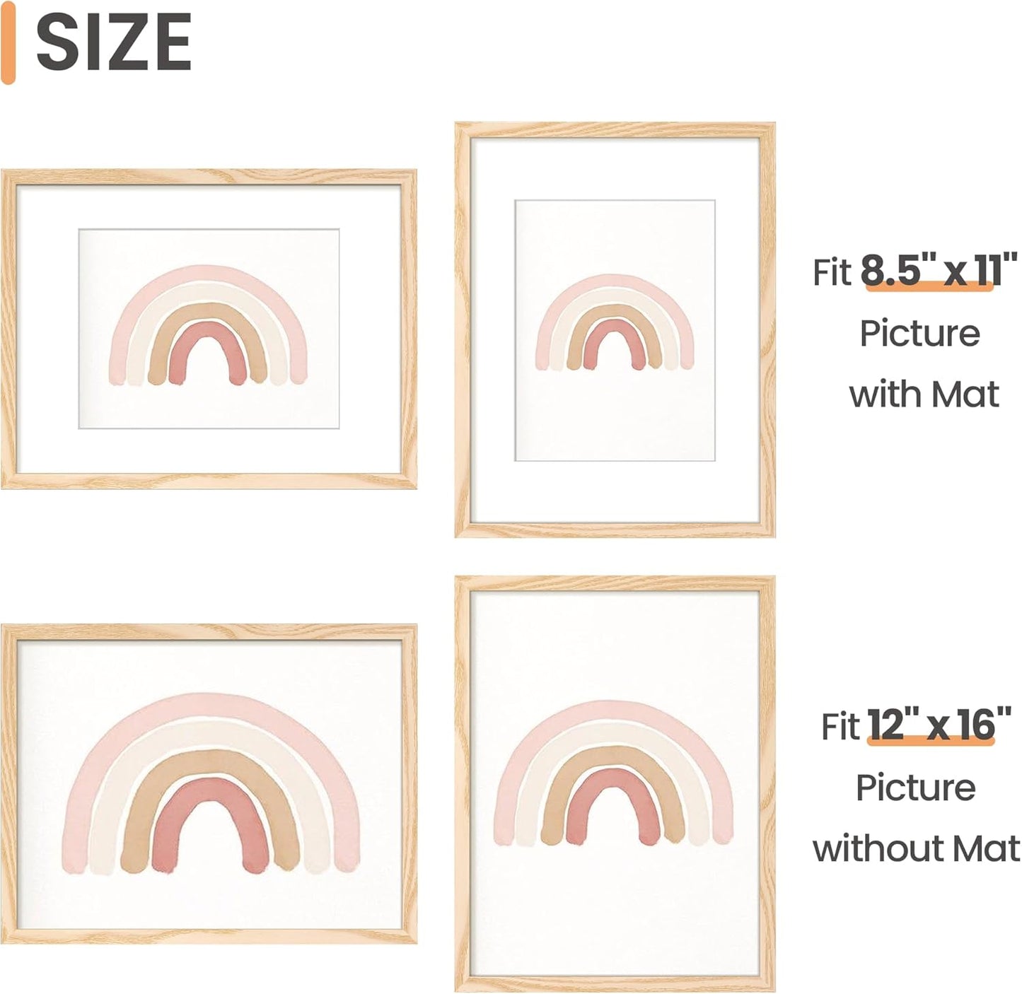Upsimples 12x16 Picture Frame - Versatile Display for 8.5x11 or 12x16 Photos | Natural Finish, 1 Pack