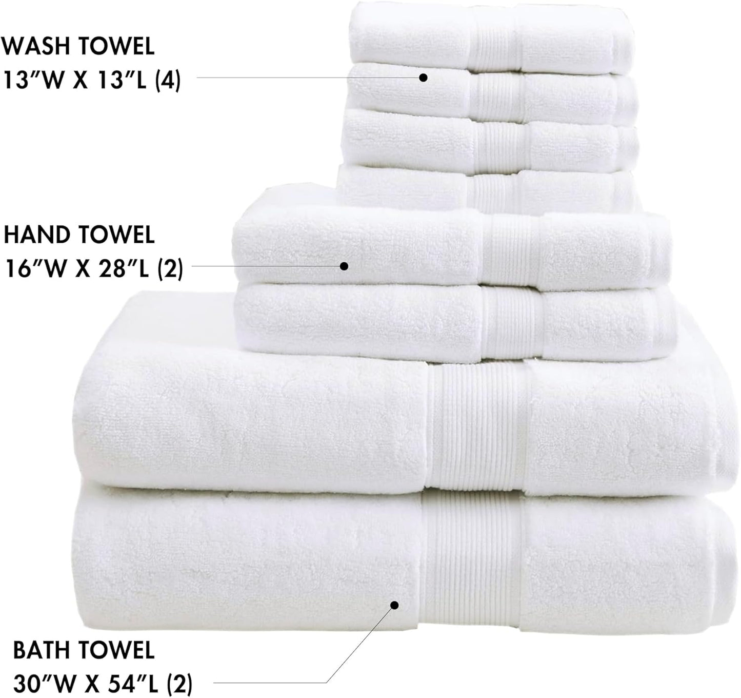 Madison Park 800GSM Cotton Bath Towel Set - Luxurious & Highly Absorbent | 8-Piece White Spa Quality