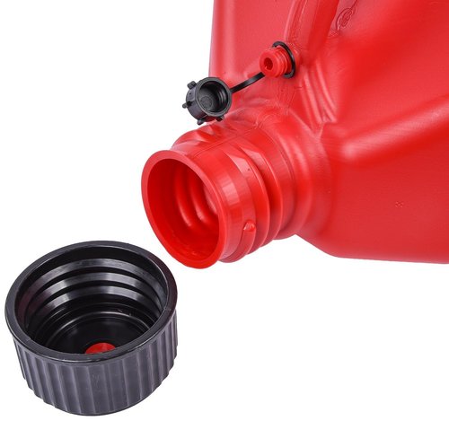 JEGS Square Red Jug | 5-Gallon Capacity | Contoured Handle | Exterior Fluid Level Markings | Leak-Free Seal | Unbreakable Cap | Made In USA
