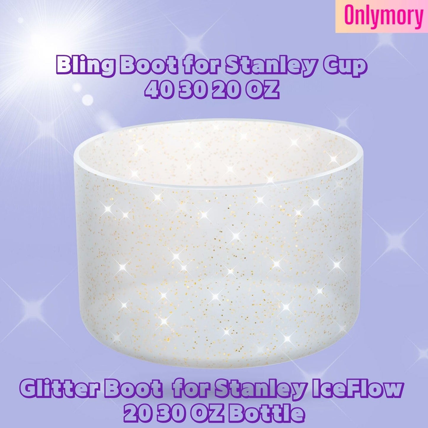 Onlymory 2Pack Glitter Silicone Boot for Stanley Cup 40 30 20 OZ, Boots Bottom Protector for Owala/HydroJug 40OZ Tumbler, Protective Sleeve for Stanley Cup Accessories Bumper