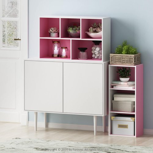 Furinno LUDER 5-Cube Bookshelf - Reversible Design, Easy Assembly | White/Pink, 9.4 x 19.5 x 31.5