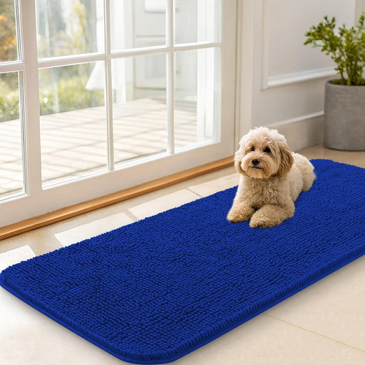 OLANLY Dog Door Mat - Absorbent Non-Slip Washable Doormat for Muddy Paws | 47x20 Royal Blue