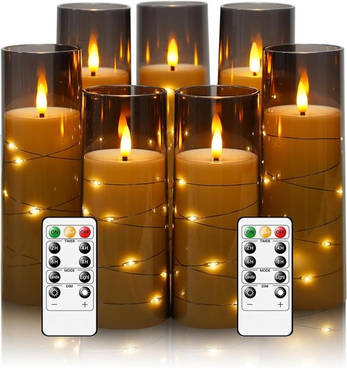 Eebuss Flameless Candles - Battery Operated LED Pillar Candles with Timer & Remote | Set of 7 Grey