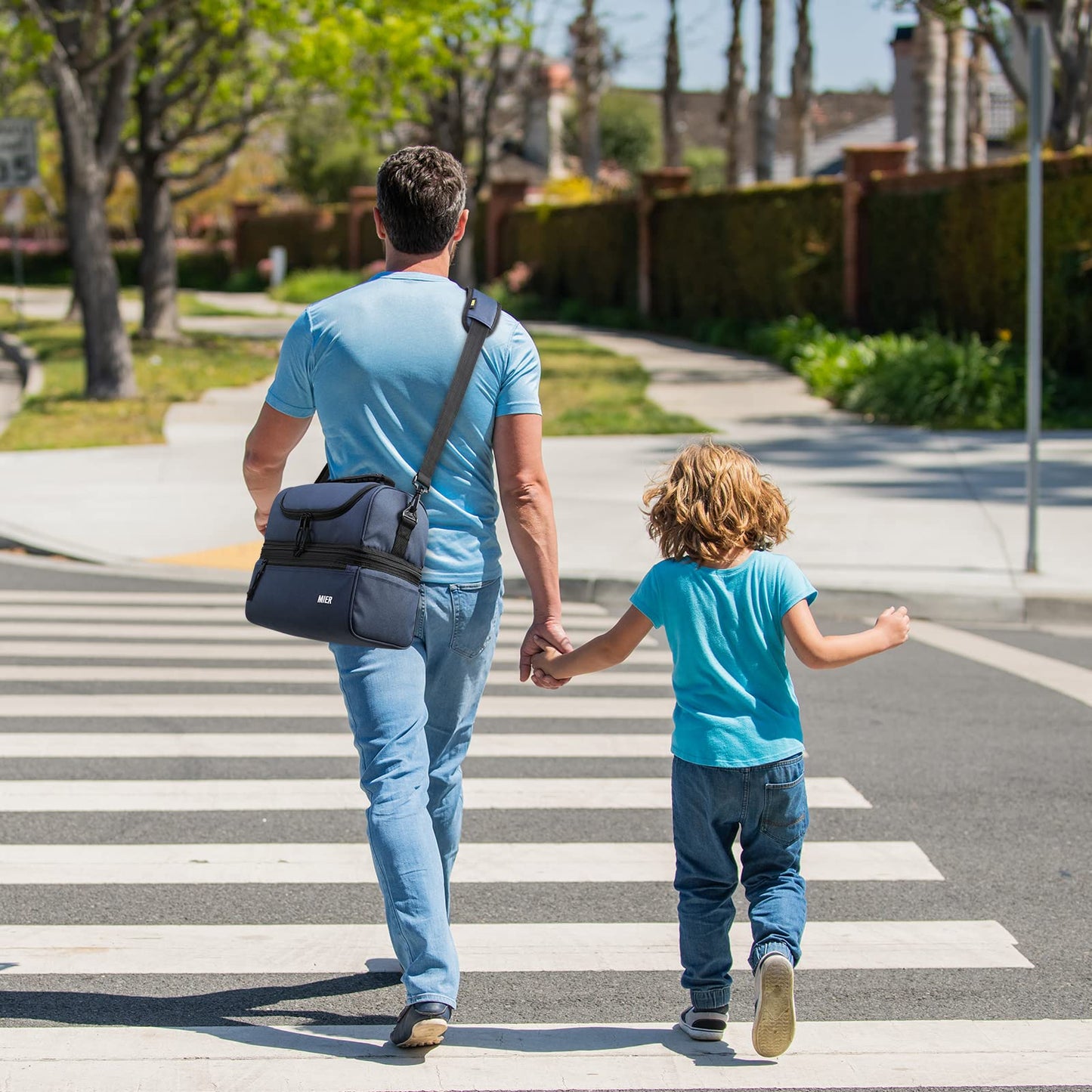 MIER Adult Lunch Box Insulated Lunch Bag Large Cooler Tote Bag for Men Women to Work Travel Daytrip, Double Deck Cooler (Navy, Large)
