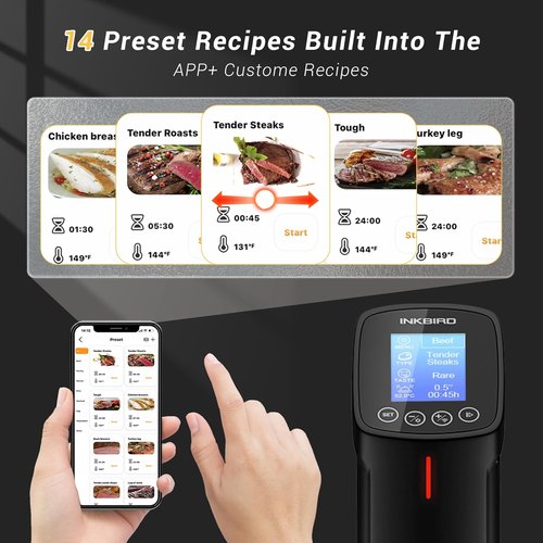 INKBIRD Sous Vide Cooker ISV-100W - 1000W Immersion Circulator with 14 Preset Recipes & Fast Heating Timer
