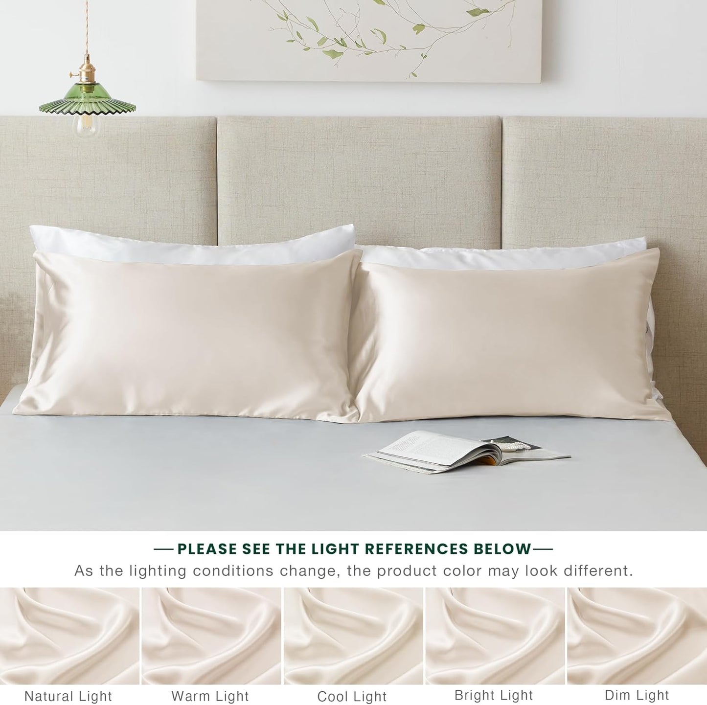 Love's Cabin Satin Pillowcase Set - Cooling Standard Size 20x26 Pillow Covers for Hair & Skin - Silky Smooth Beige