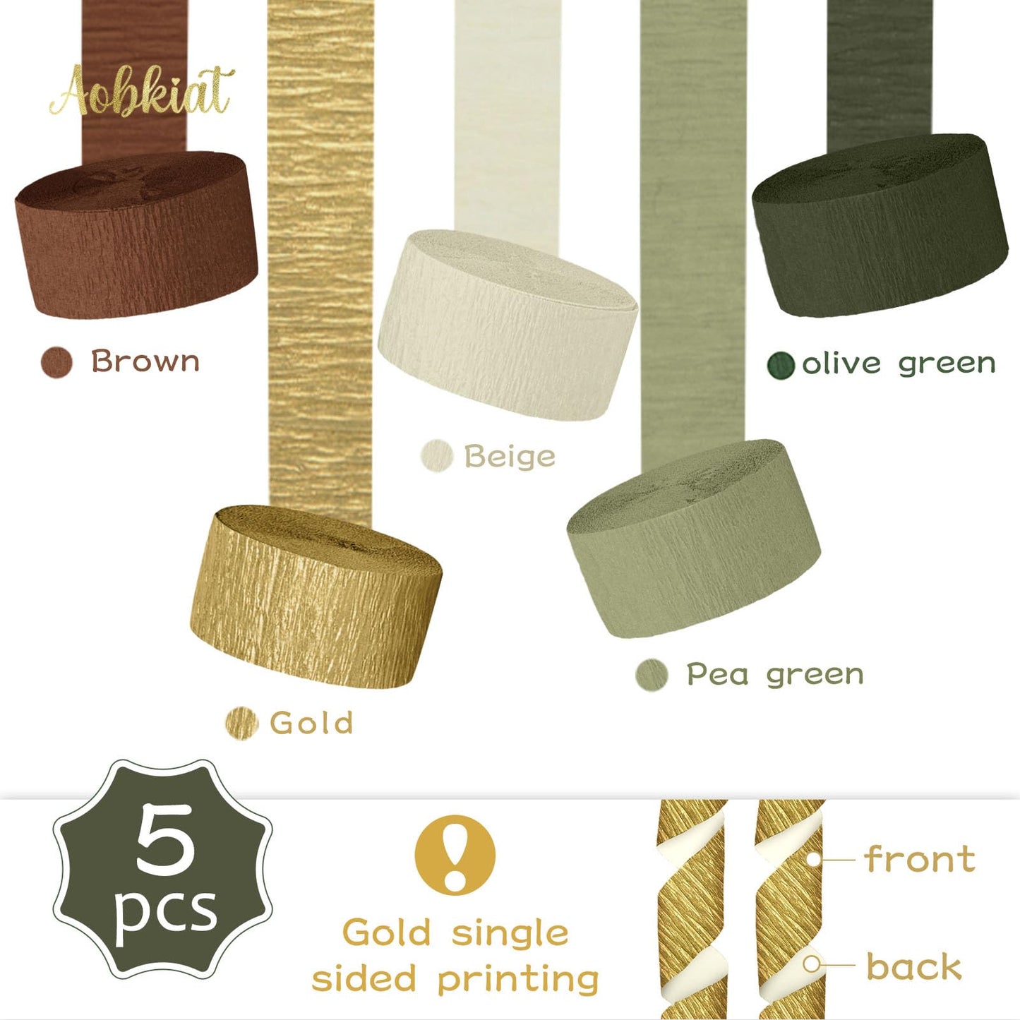 AOBKIAT Baby Shower Decorations,Sage Green Streamers Party Decorations,5 Rolls Crepe Paper for Boho Wedding,Bachelorette,Birthday,Woodland Baby Shower,Christmas,New Year