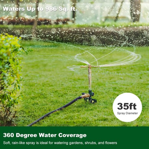 FANHAO 2-Pack Metal Lawn Sprinklers - Adjustable Telescoping Base & 360° Rotation for Large Area Coverage