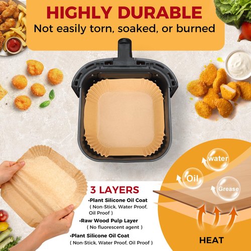 Air Fryer Liners Disposable - 500Pcs 8In Square Parchment Paper for Air Fryer Non-Stick Airfryer Basket Liners for Steamer Microwave Oven
