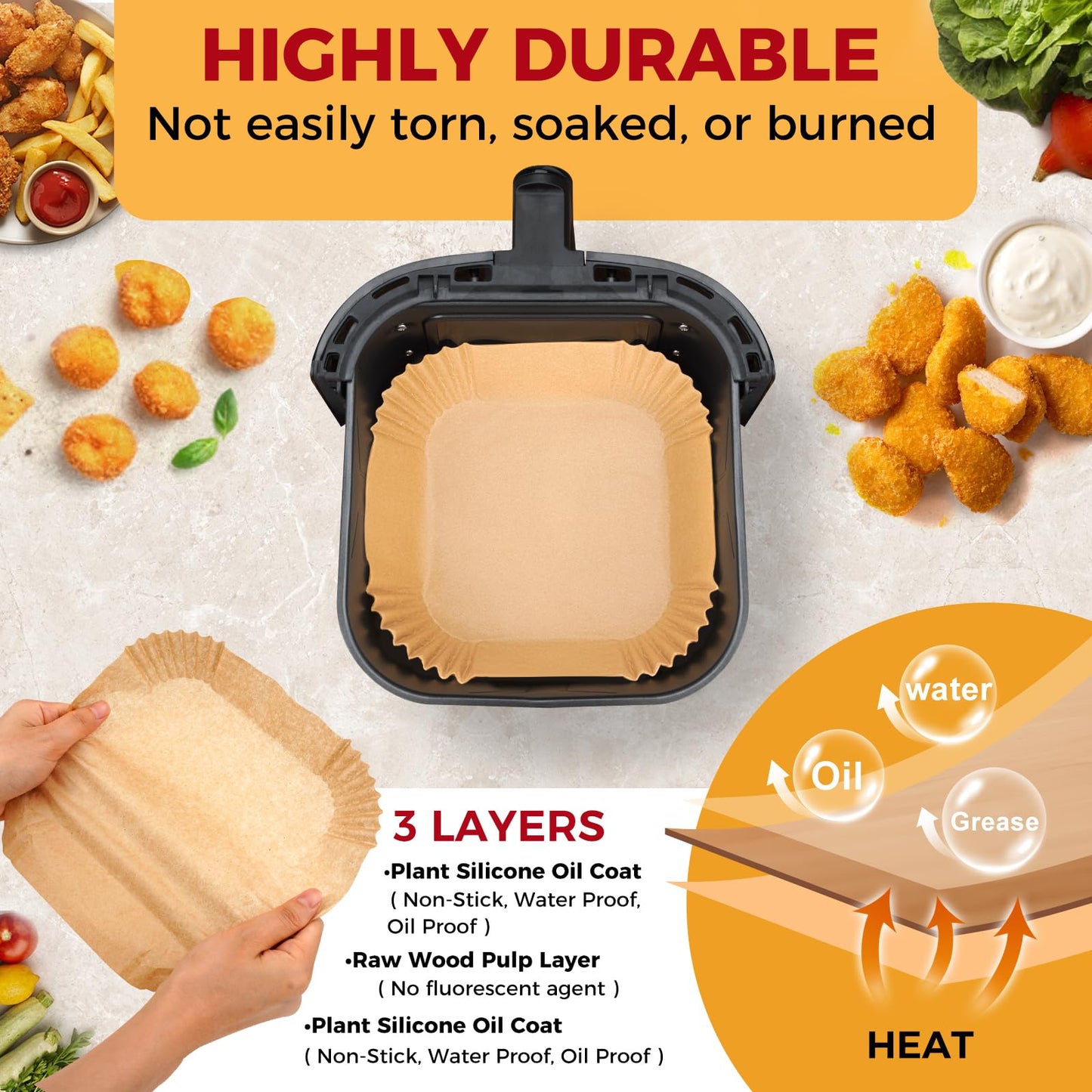 Air Fryer Liners Disposable - 100Pcs 4.7In Square Parchment Paper for Air Fryer, Non-Stick Oilproof Baking Paper Sheets for 1-3 QT Airfryer Basket