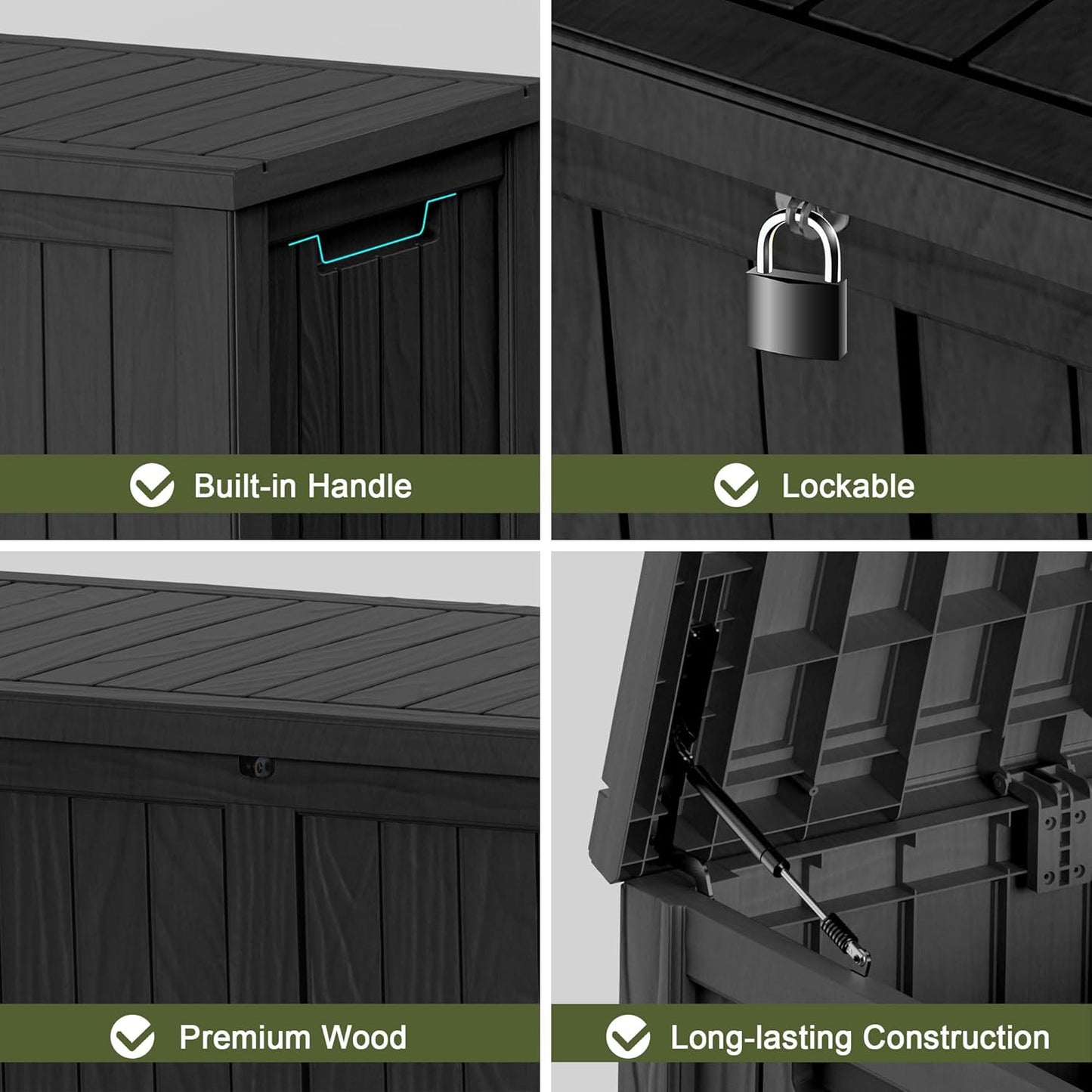 Skiennix 150 Gallon Waterproof Outdoor Storage Box - Lockable Resin Container for Patio & Garden (Black)