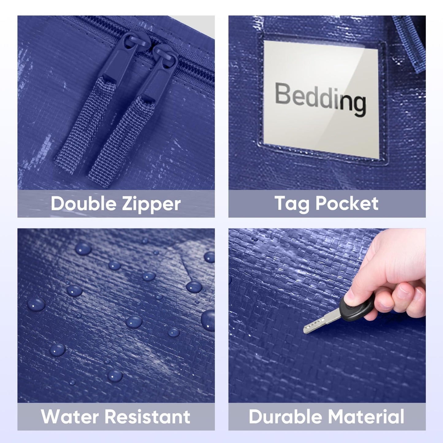 TICONN 4 Pack Extra Large Moving Bags Heavy Duty with Zippers & Carrying Handles, Durable Storage Bags Moving Boxes for Closet Organizers and Storage (4 Pack, Navy)
