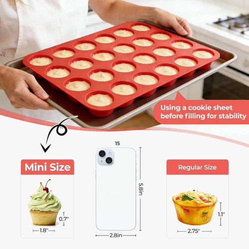 CAKETIME Silicone Mini Muffin Pan - Nonstick 24-Cup Baking Tray Set | 2 Pack for Easy Cupcakes