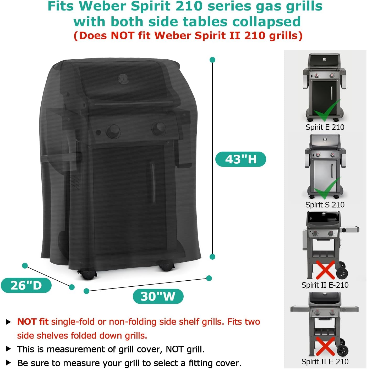 SunPatio 30 Inch Waterproof Grill Cover - Fits Weber Spirit 210, Charbroil & Kenmore | UV Resistant & Durable