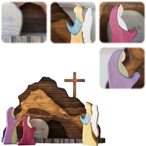 Easter Wooden Decoration - Home Table Jesus Nativity Scene Decorations, Spring Christian Home Figurine Ornament