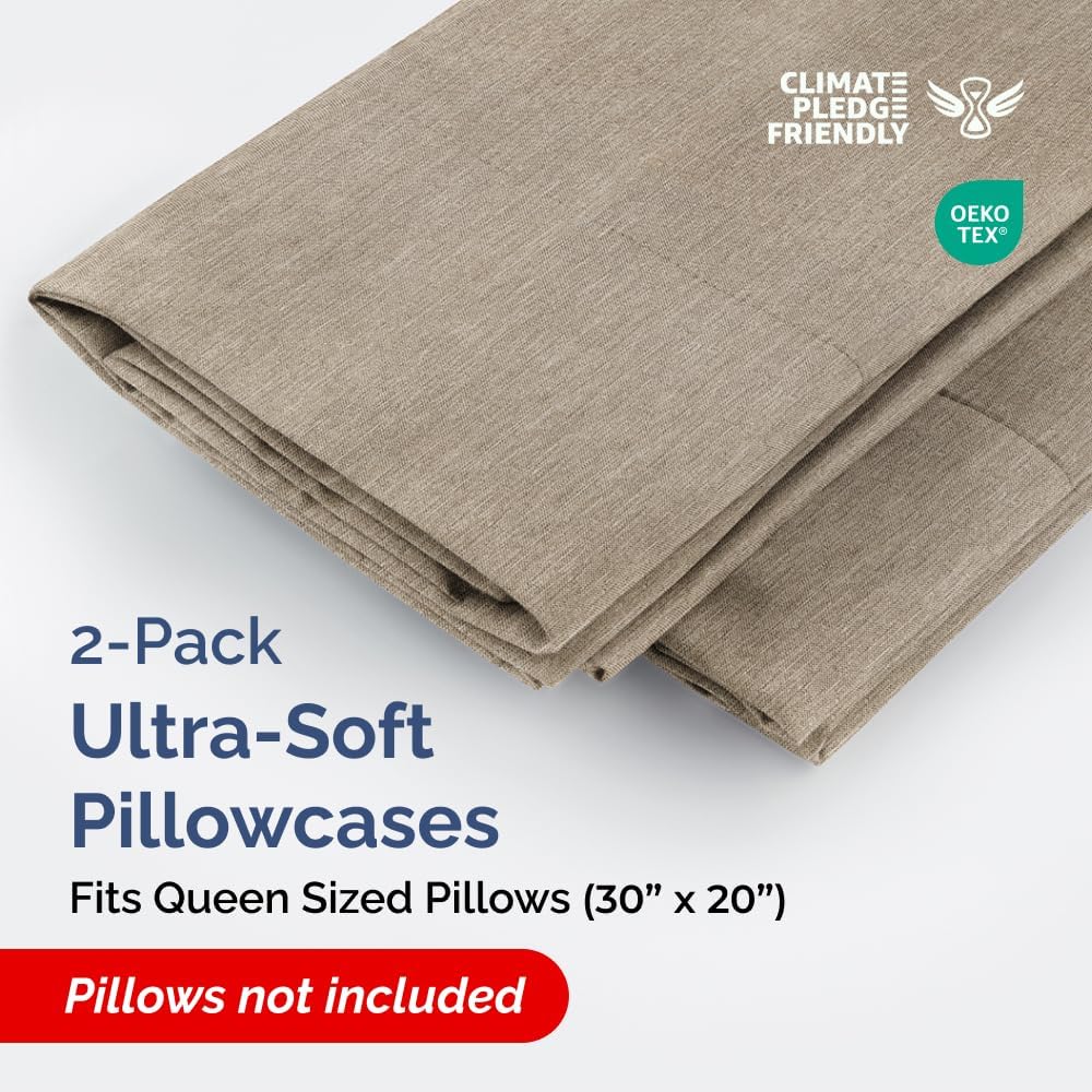 Skiennix Queen Pillow Cases Set of 2 | Ultra Soft Hotel Quality & Wrinkle Free | Heathered Beige