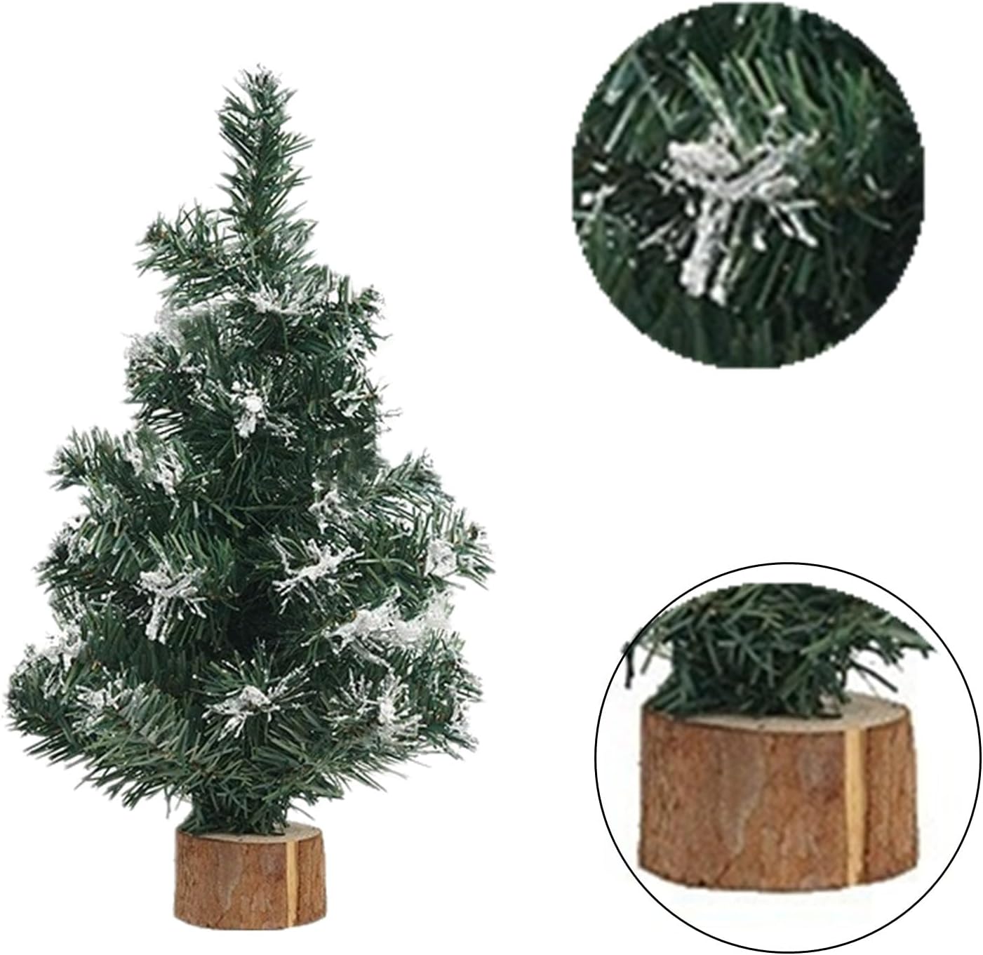 Mini Christmas Trees by Simulated Snow - 4pcs Tabletop Pine Decor with Wooden Base | 7.87/11.81 Inch