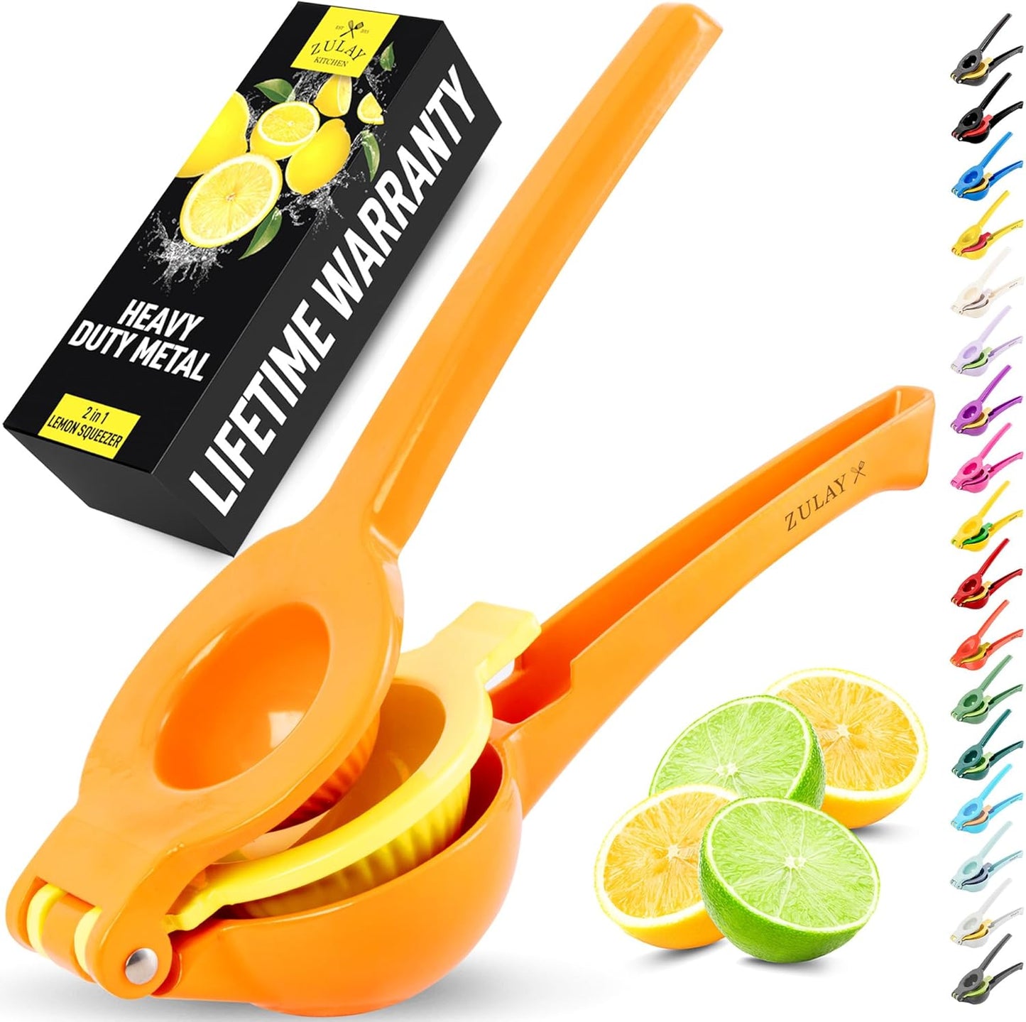 Zulay Kitchen 2-in-1 Lemon Squeezer - Sturdy Hand Juicer for Maximum Juice Extraction | Easy-Clean Citrus Juicer - Orange/Yellow