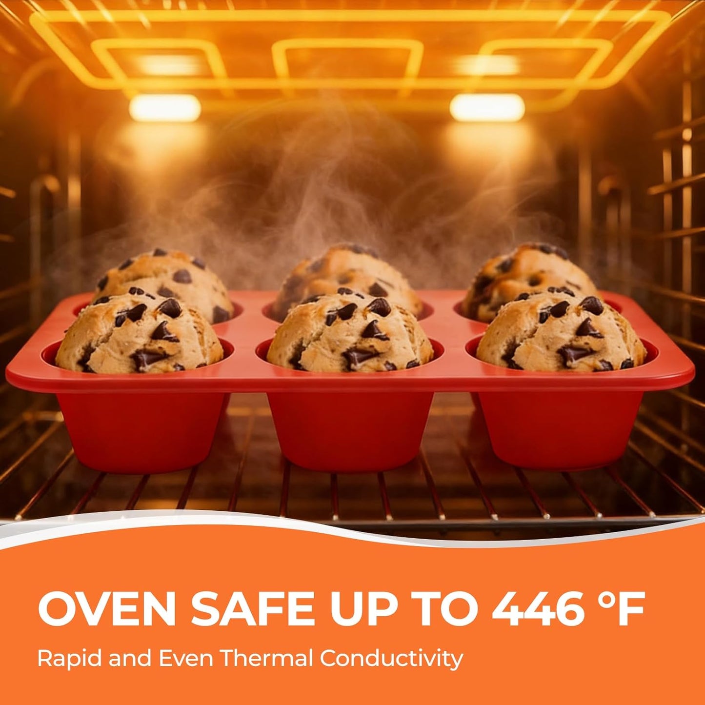 Skiennix Jumbo Muffin Pan - 6 Cup Silicone Baking Mold | 3.5 Inch Non-Stick Design for Easy Release