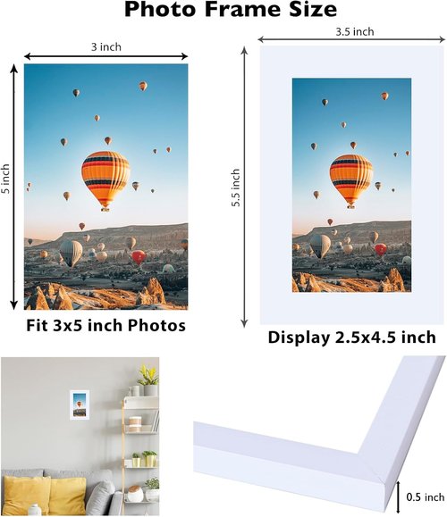 JCJMY 3x5 Picture Frame - White Tabletop Photo Frame with Shatter-Resistant Plexiglass
