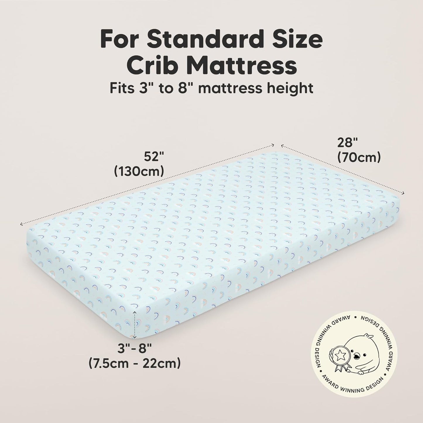 KeaBabies Organic Crib Sheets - 2-Pack Fitted Jersey Cotton for Boys & Girls | Soft & Breathable 52x28 (Jolly Rainbow)