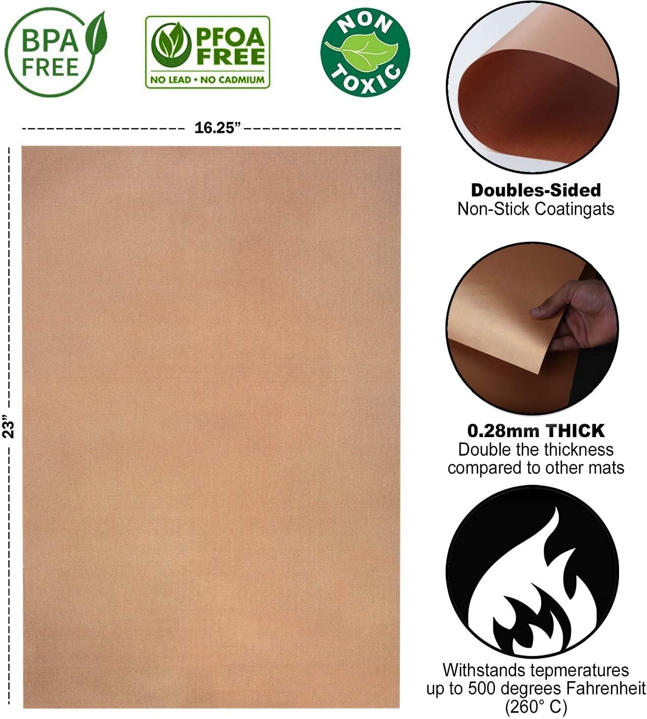 Skiennix Oven Liners - Non-Stick Reusable Heavy-Duty Oven Mats | 3-Pack, Heat Resistant up to 500°F