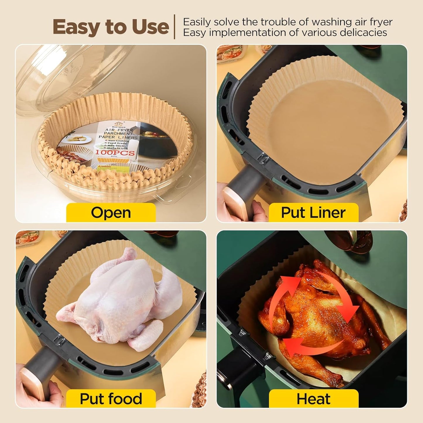 Air Fryer Paper Liners - 100PCS Non-Stick Parchment Paper for 5-8QT Air Fryers | 8 Inch Round Disposable Liners