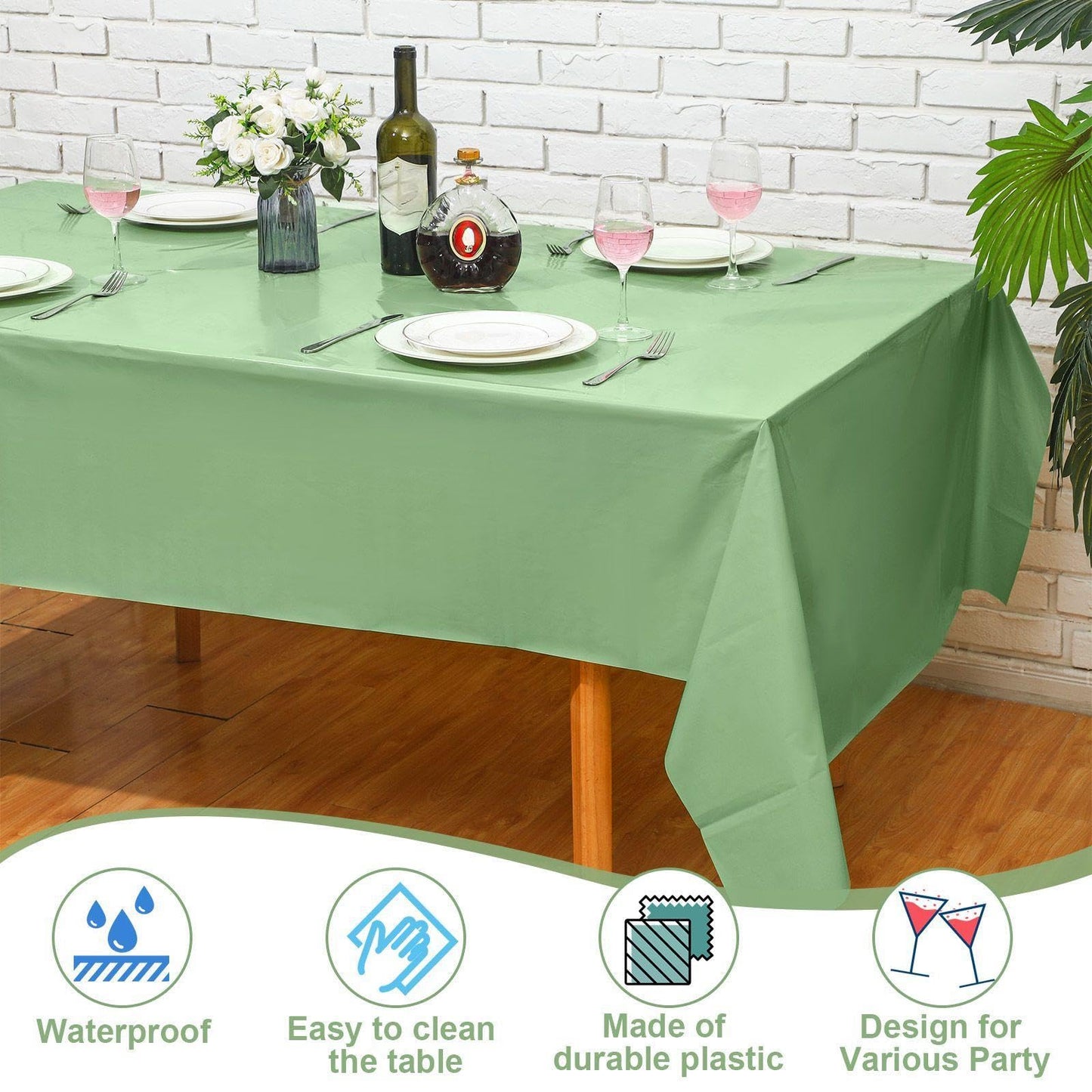 VitalCozy 4 Pcs Sage Green Tablecloths 54 x 108 Inch Gradient Table Cloths Plastic Rectangle Disposable Table Cover Waterproof Tablecloth for Wedding Bridal Birthday Party Spring