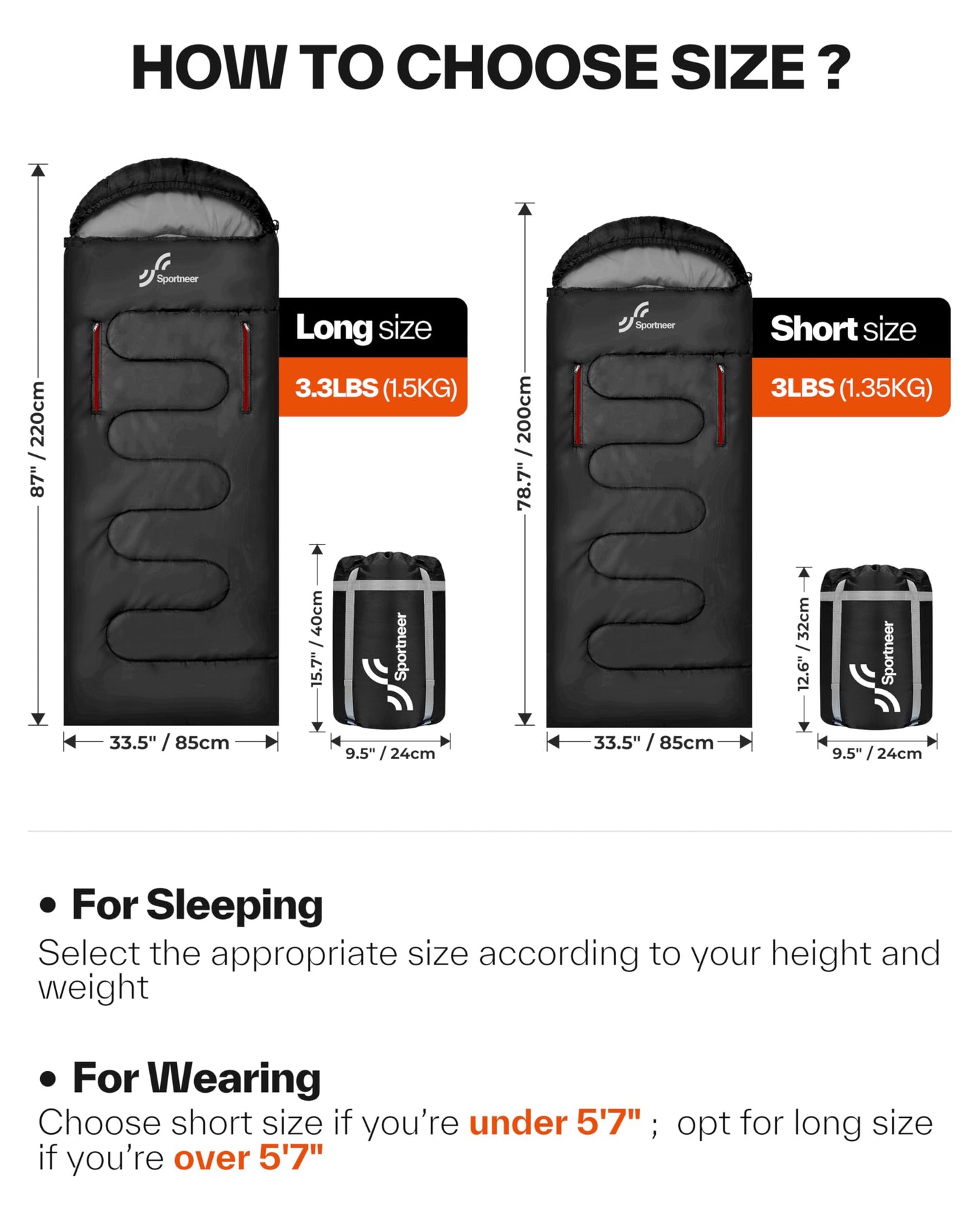 Sportneer Wearable Sleeping Bag for Adults & Kids – Walkable with Arm Zippers, 4 Season Lightweight Portable, Compact for Camping, Hiking, Backpacking, Travel & Outdoor Events