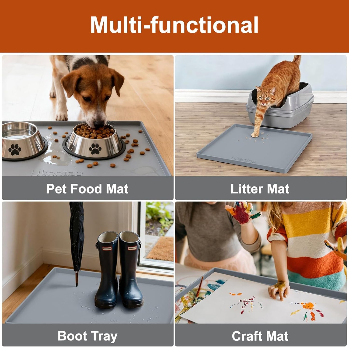Ukeetap Extra Thick Silicone Mat - Waterproof Under Sink Mat for Kitchen & Bathroom | 22" x 19", Gray