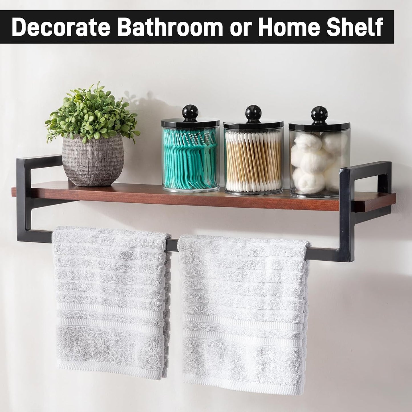 Skiennix Acrylic Qtip Holder Dispenser - 3 Pack Cotton Swab Storage Canisters | Clear & Black Bathroom Decor