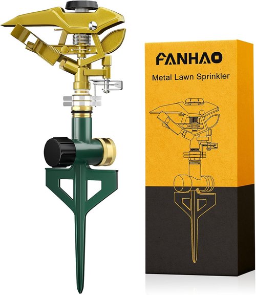 FANHAO Heavy Duty Metal Lawn Sprinkler - Adjustable 360° Spray Pattern for 8500 sq. ft Coverage