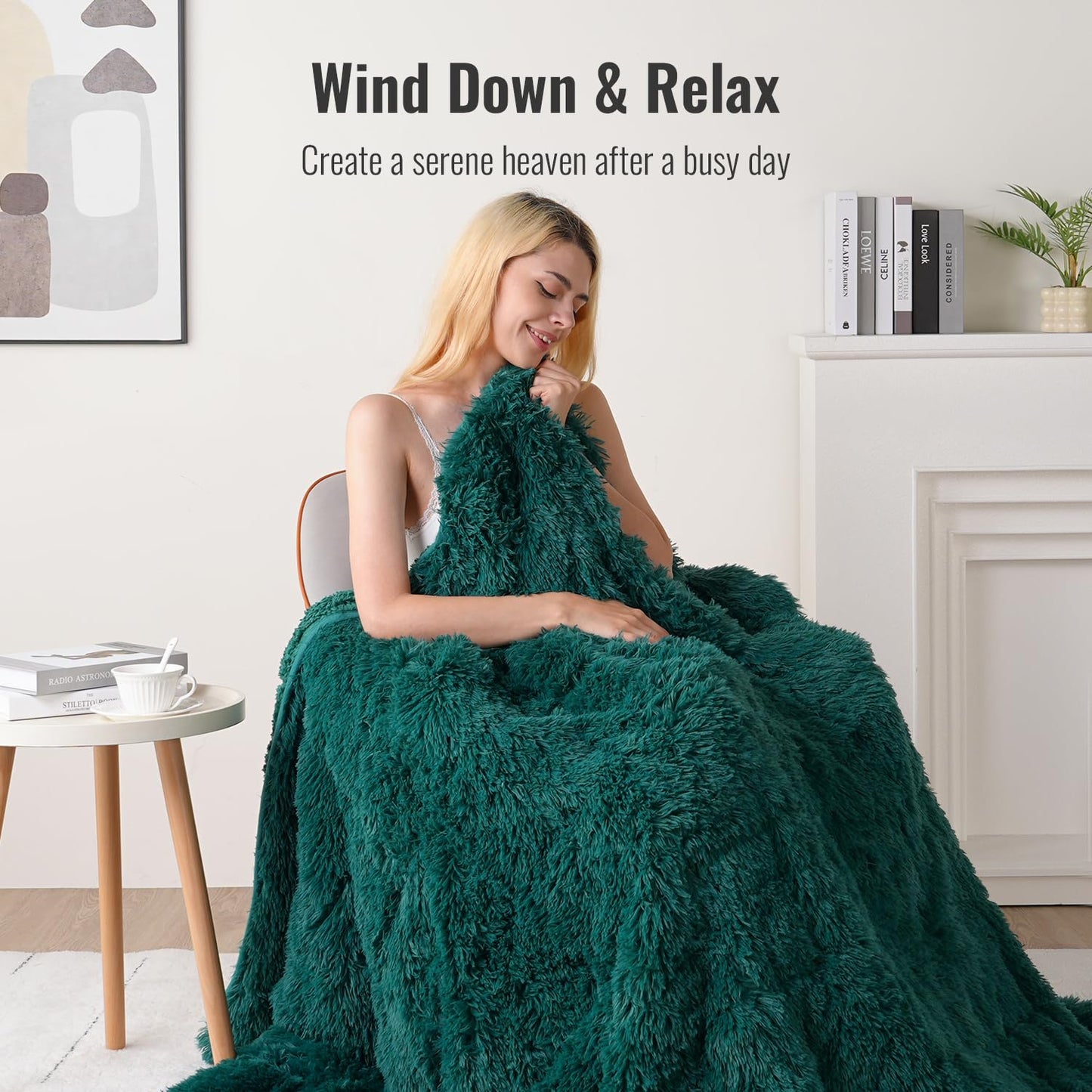 Uttermara Faux Fur Weighted Blanket Twin Size 15 Pounds, 48" x 72" Sherpa Heavy Blanket Throw for Couch Sofa Bed, Super Plush Fleece & Warm Cozy Sherpa Reverse for Calming and Relax, Forest Green