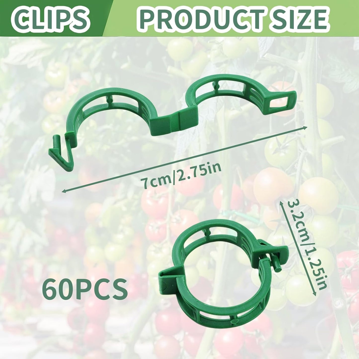 Skiennix 60Pcs Plant Support Clips - Durable Plastic Clips for Securing Tomato Vines & Climbing Plants