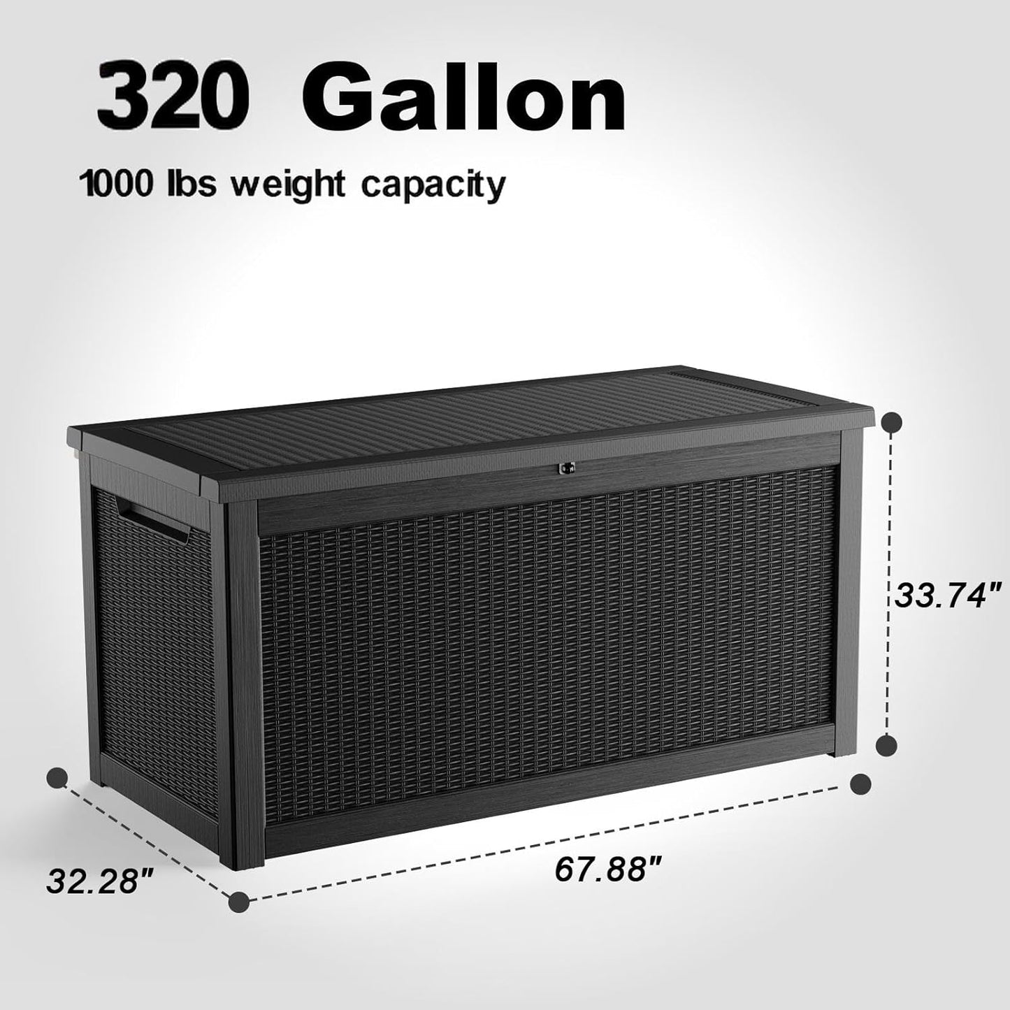 Skiennix 320 Gallon Outdoor Deck Box - Lockable Waterproof Storage for Garden Tools & Cushions | Black