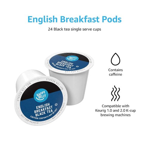 Happy Belly - English Breakfast Tea Pods | 24 Count Compatible with 2.0 K-Cup Brewers