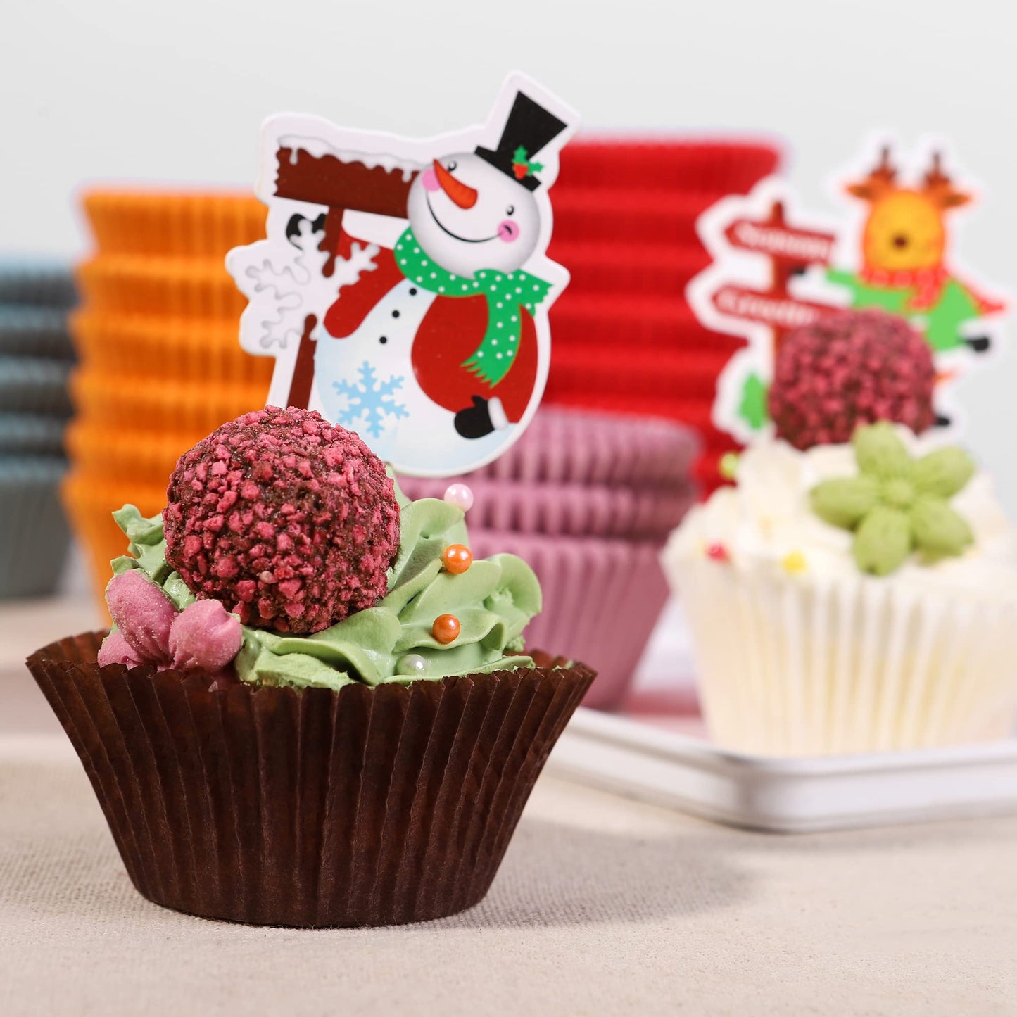 Bake Choice 200pcs Standard Rainbow Cupcake Liners for baking,food-grade cupcake wrappers,greaseproof parchment muffin liners for Christmas decorations