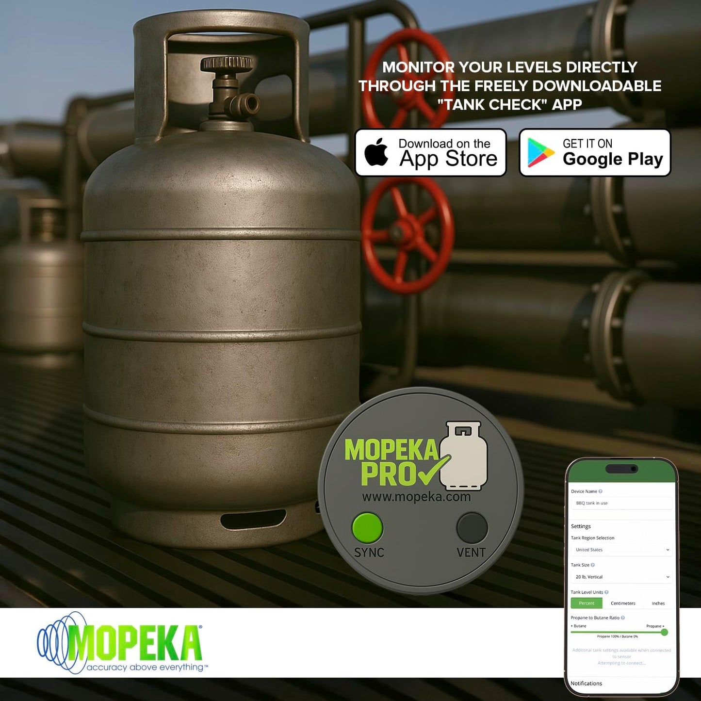 Mopeka Pro Check Sensor - Wireless Propane Tank Level Indicator - Magnetic Pressure Gauge for BBQ Grill